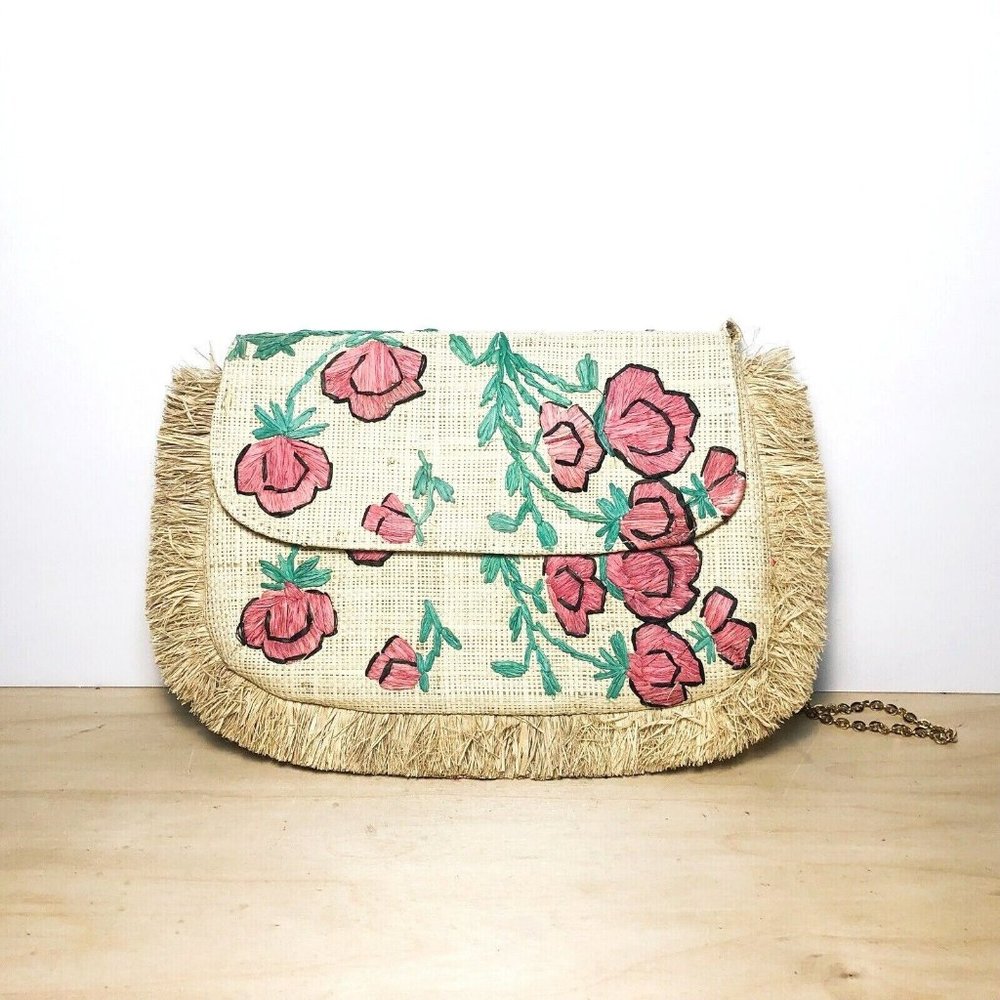 KAYU Amelia Embroidered Straw Clutch (O/S)